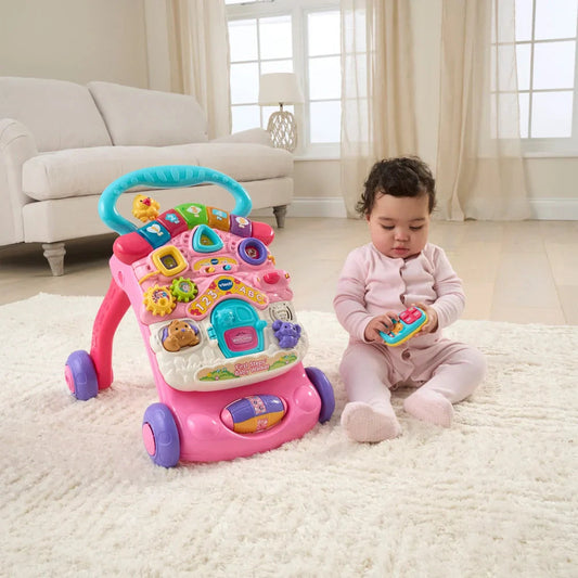 VTech Baby First Steps 2-in-1 Walker – Pink | Interactive Learning Walker & Play Panel for Early Development