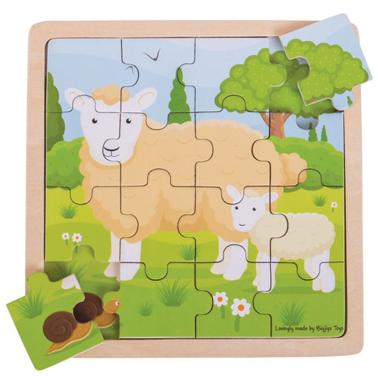Wooden Tray Puzzle 16pc Sheep and Lamb