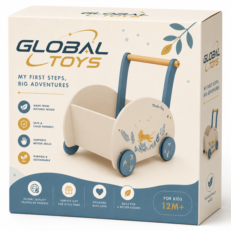Global Toys Wooden Baby Walker – First Steps Push Along Walker, 12M+