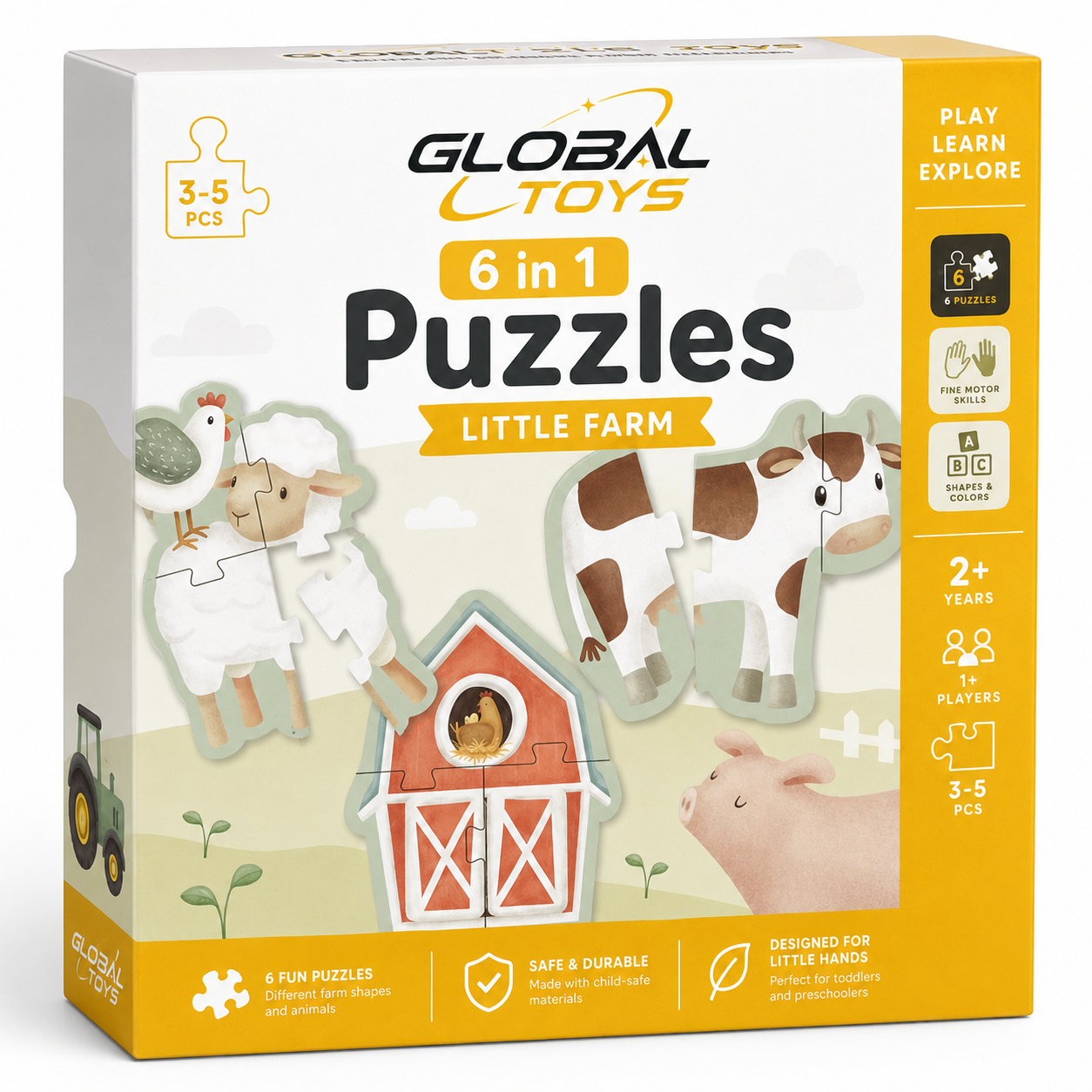 Global Toys 6 in 1 Little Farm Puzzles – Kids Farm Animal Puzzle Set, Ages 2+