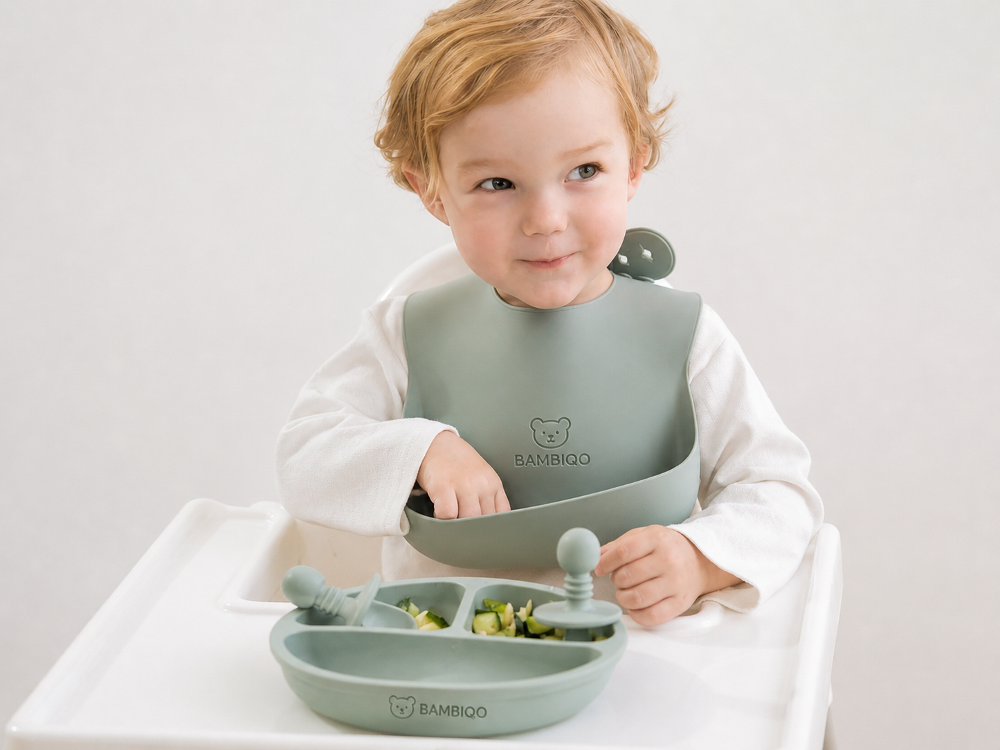 Bambiqo Baby Feeding Set – Silicone Bib, Plate & Utensils (3-in-1 Set)