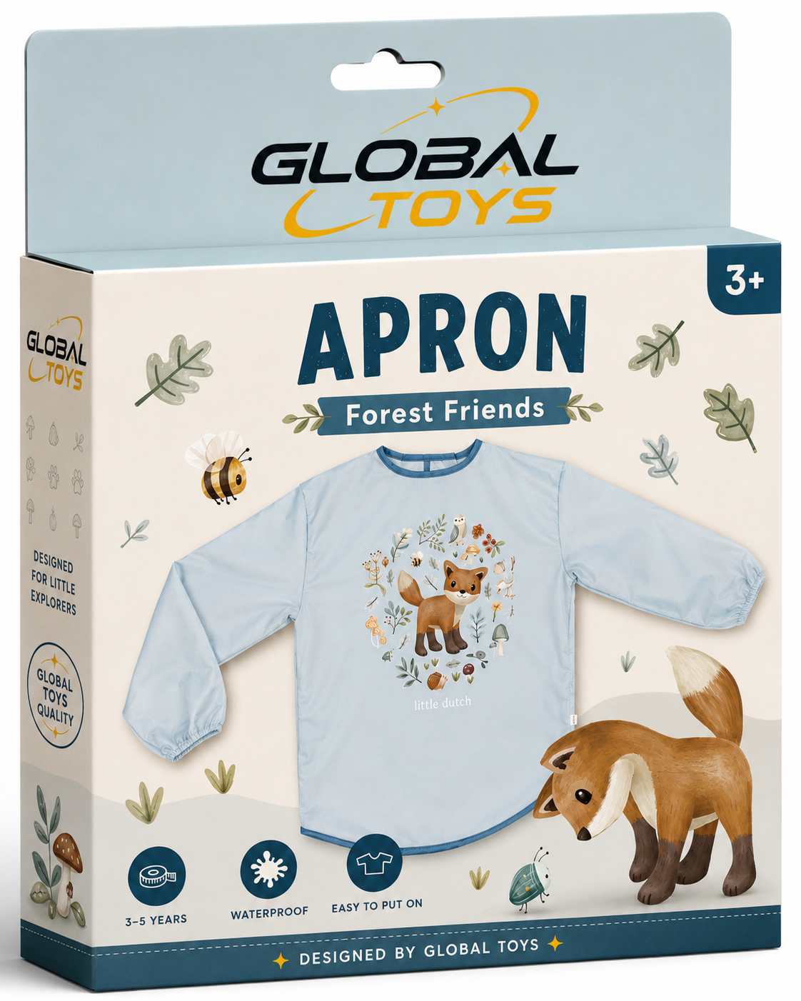 Global Toys Kids Waterproof Apron – Forest Friends Art Smock, Ages 3–5