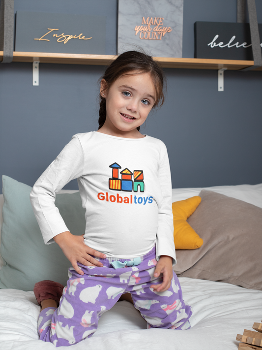 GlobalToys Kids Long Sleeve Cotton T-Shirt | Soft Casual Top | White